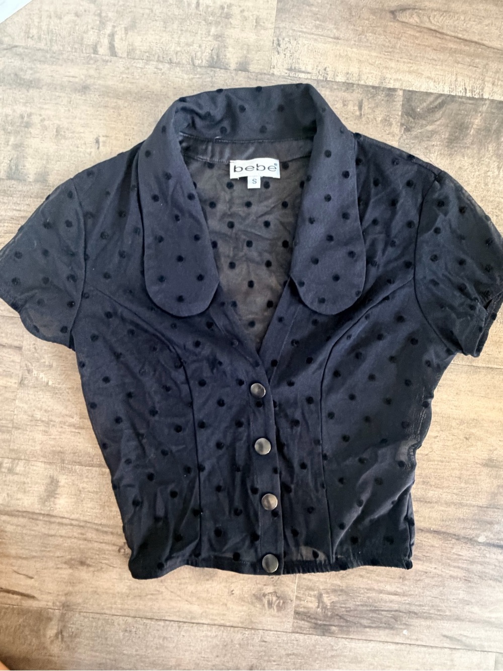 Vintage Bebe Black Polka Dot  Mesh Top Small